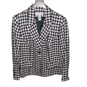Sag Harbor Woman Pink, Black, & White Houndstooth Blazer Suit Jacket